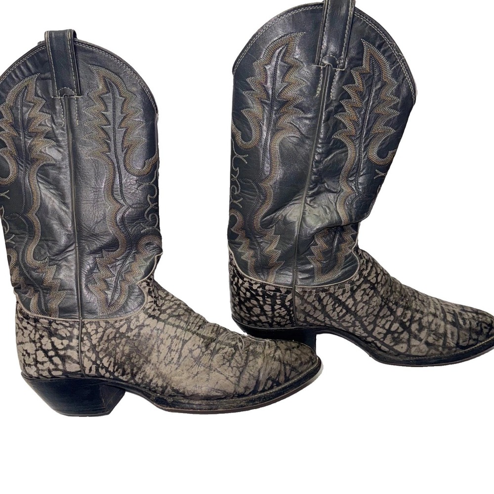 VTG Justin 8050 Grey Wildebeest Leather Cowboy Boots Mens 9.5 D USA Rick Grimes